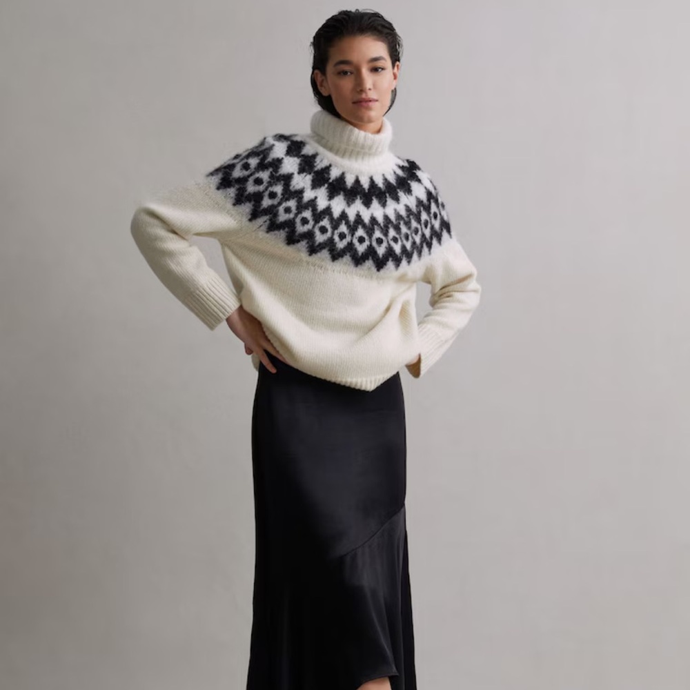 Reiss Black and Cream Cowl Neck Sweater